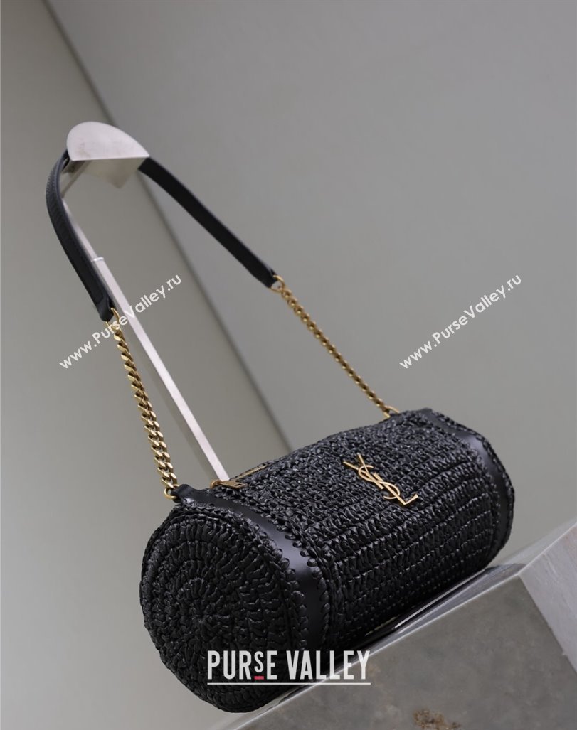 Saint Laurent Sade Mini Tube Bag in Raffia Straw Black 2025 699704 (YY-250409099)