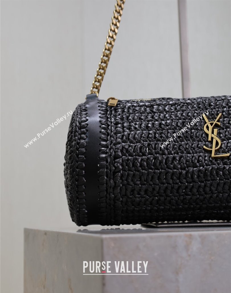 Saint Laurent Sade Mini Tube Bag in Raffia Straw Black 2025 699704 (YY-250409099)