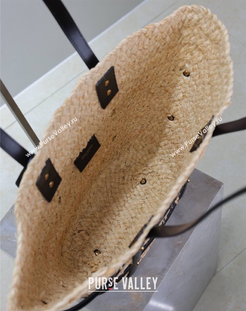 Saint Laurent Panier Straw Medium Basket Bag Beige/Black 2025 685634 (YY-250409044)
