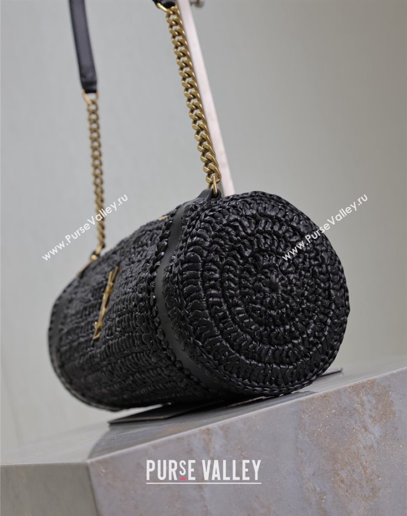 Saint Laurent Sade Mini Tube Bag in Raffia Straw Black 2025 699704 (YY-250409099)
