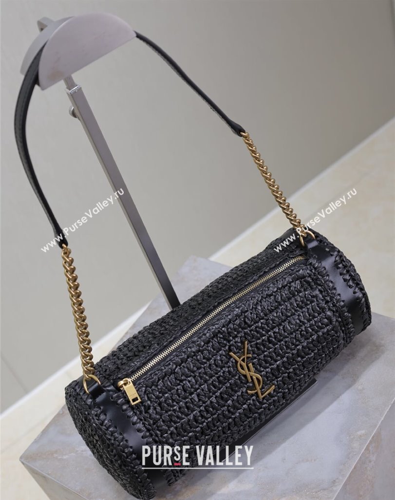 Saint Laurent Sade Mini Tube Bag in Raffia Straw Black 2025 699704 (YY-250409099)