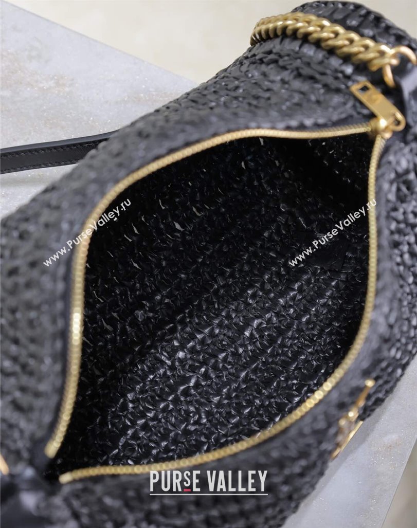Saint Laurent Sade Mini Tube Bag in Raffia Straw Black 2025 699704 (YY-250409099)