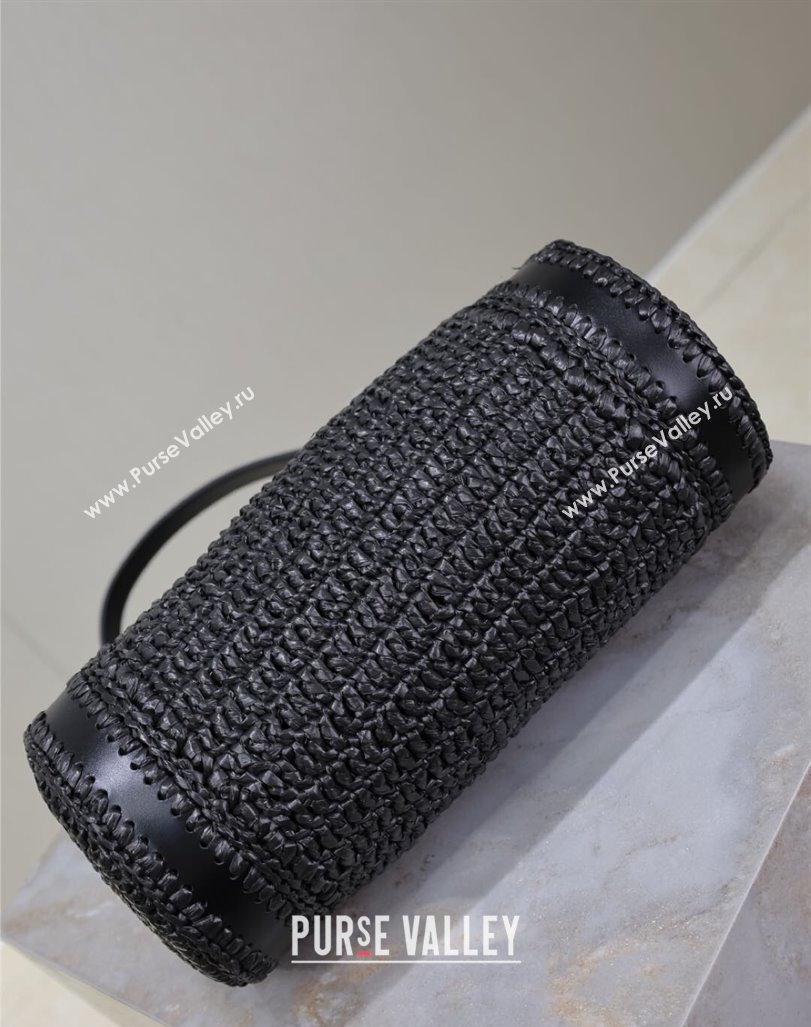Saint Laurent Sade Mini Tube Bag in Raffia Straw Black 2025 699704 (YY-250409099)
