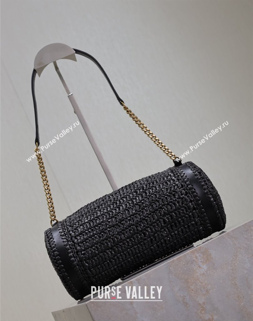 Saint Laurent Sade Mini Tube Bag in Raffia Straw Black 2025 699704 (YY-250409099)