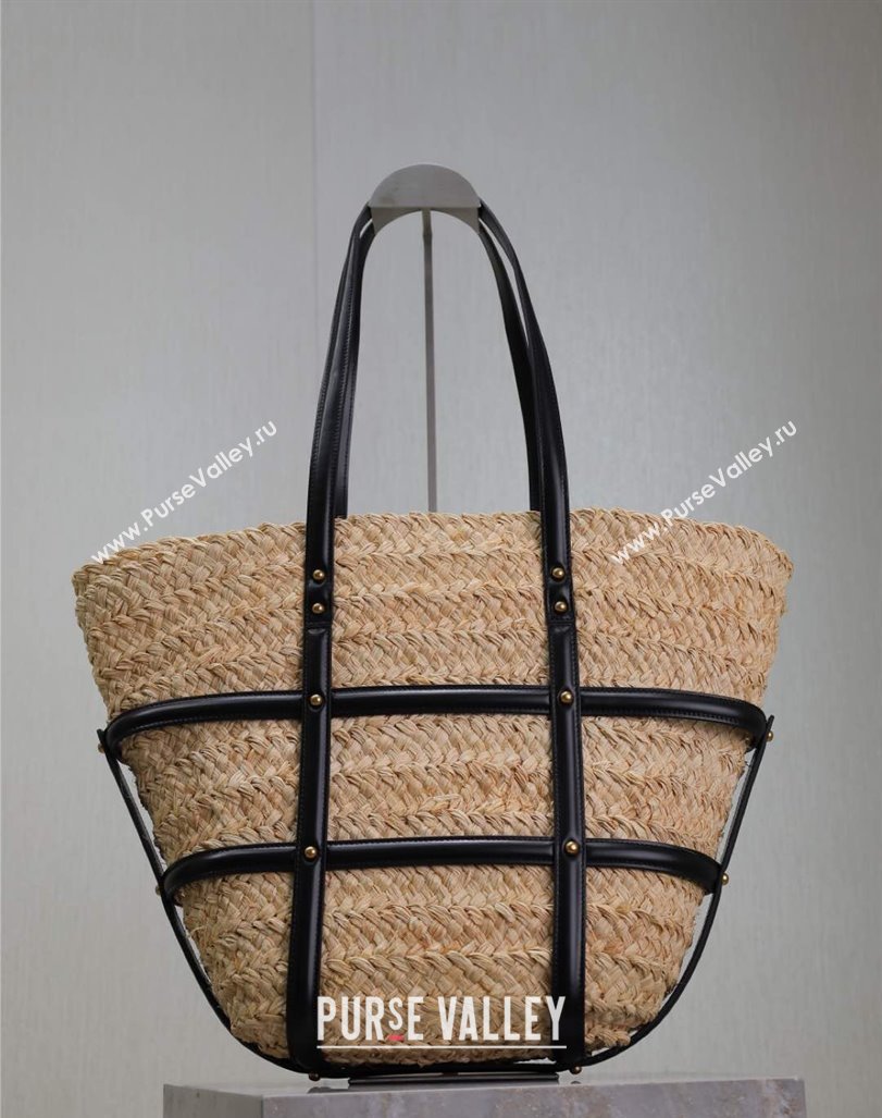 Saint Laurent Panier Straw Medium Basket Bag Beige/Black 2025 685634 (YY-250409044)