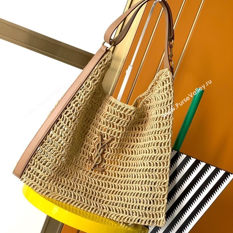 Saint Laurent Oxalis Shoulder Bag in Raffia Straw Crochet Net Brown 2025 773984 (YY-250409045)