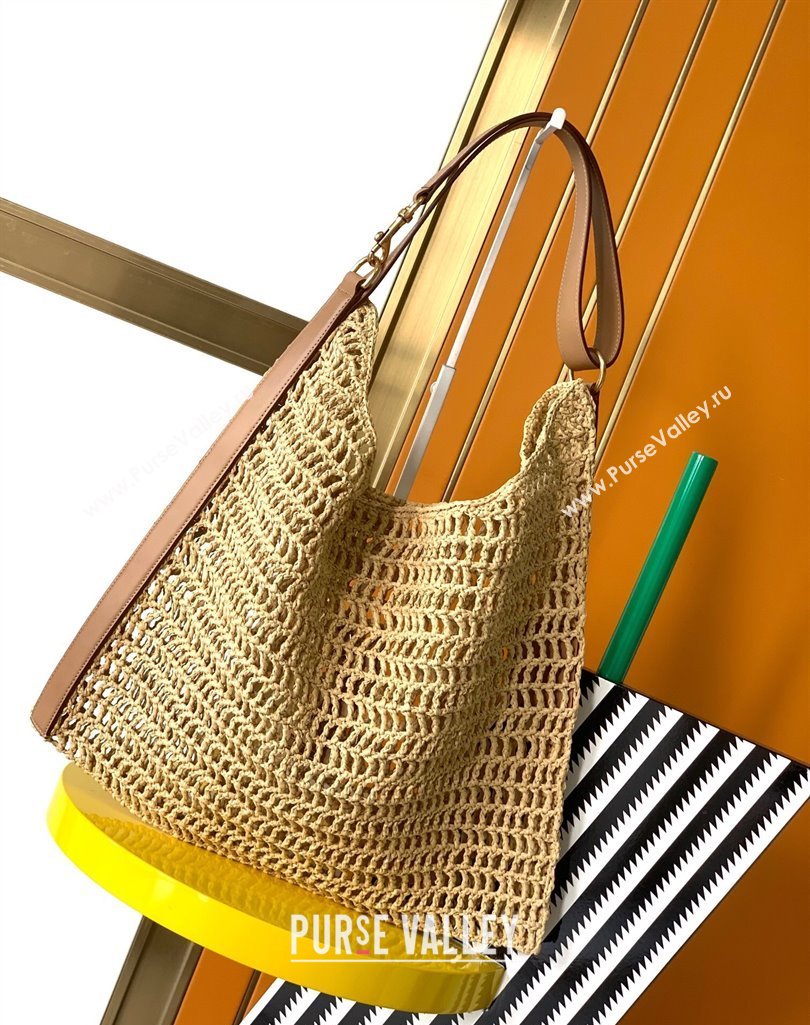 Saint Laurent Oxalis Shoulder Bag in Raffia Straw Crochet Net Brown 2025 773984 (YY-250409045)