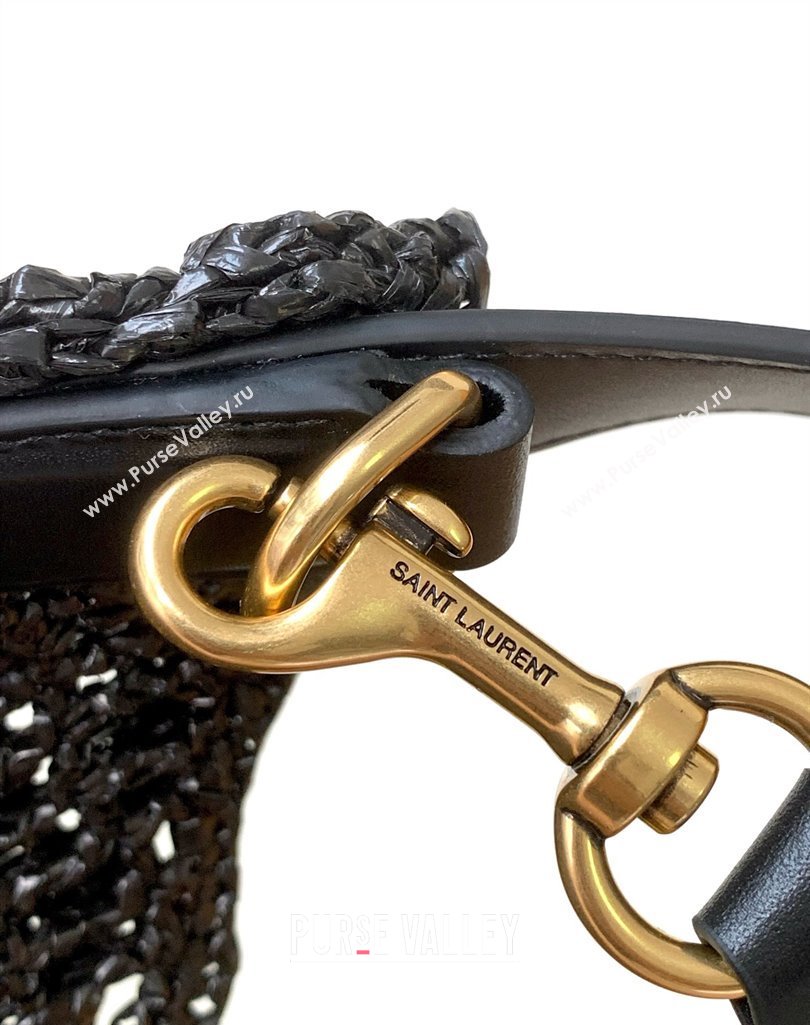 Saint Laurent Oxalis Shoulder Bag in Raffia Straw Crochet Net Black 2025 773984 (YY-250409046)