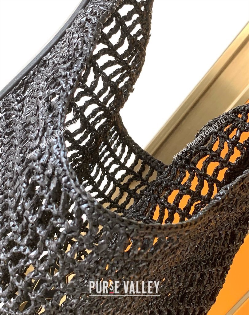 Saint Laurent Oxalis Shoulder Bag in Raffia Straw Crochet Net Black 2025 773984 (YY-250409046)