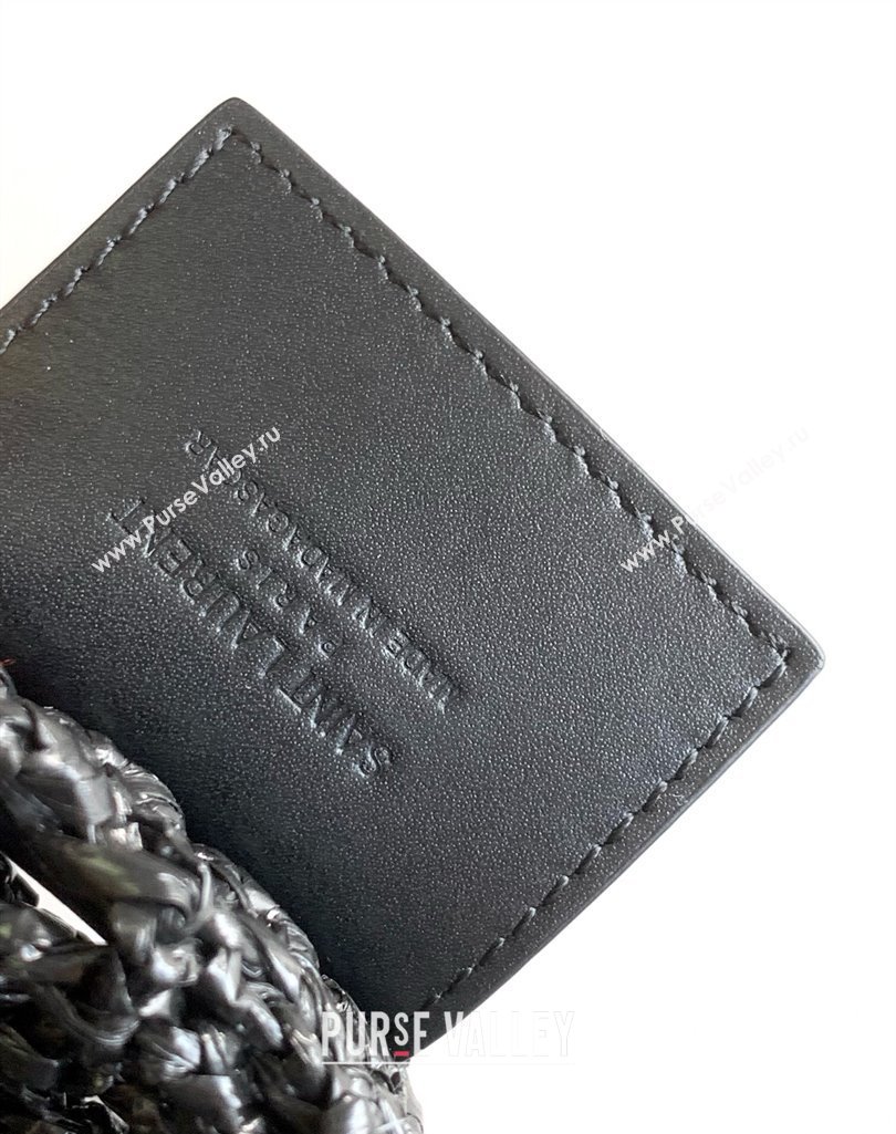 Saint Laurent Oxalis Shoulder Bag in Raffia Straw Crochet Net Black 2025 773984 (YY-250409046)