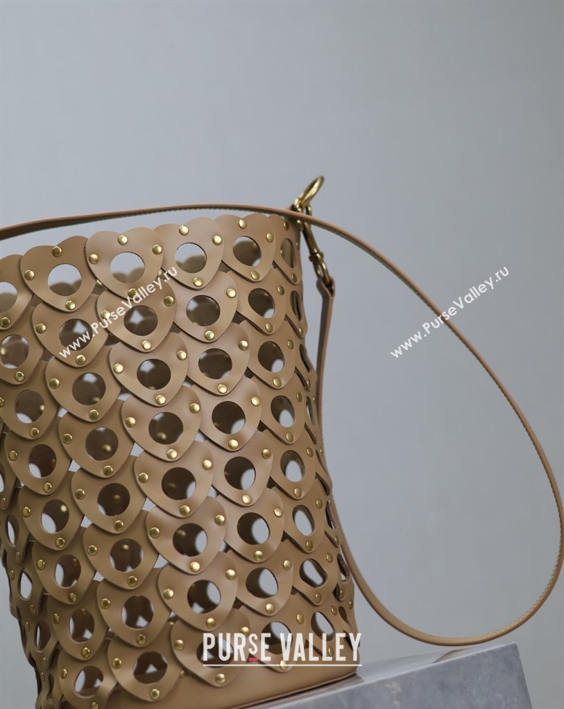 Saint Laurent Seau Bucket Bag in Heart Cutout Leather with Studs Brown 2025 753827 (YY-250409047)