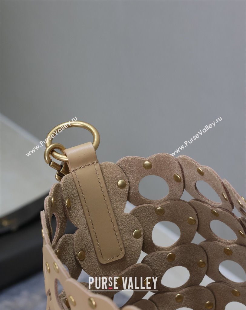 Saint Laurent Seau Bucket Bag in Heart Cutout Leather with Studs Brown 2025 753827 (YY-250409047)