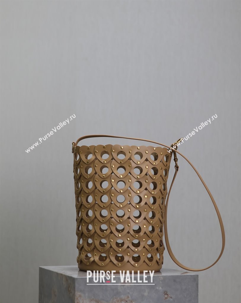 Saint Laurent Seau Bucket Bag in Heart Cutout Leather with Studs Brown 2025 753827 (YY-250409047)