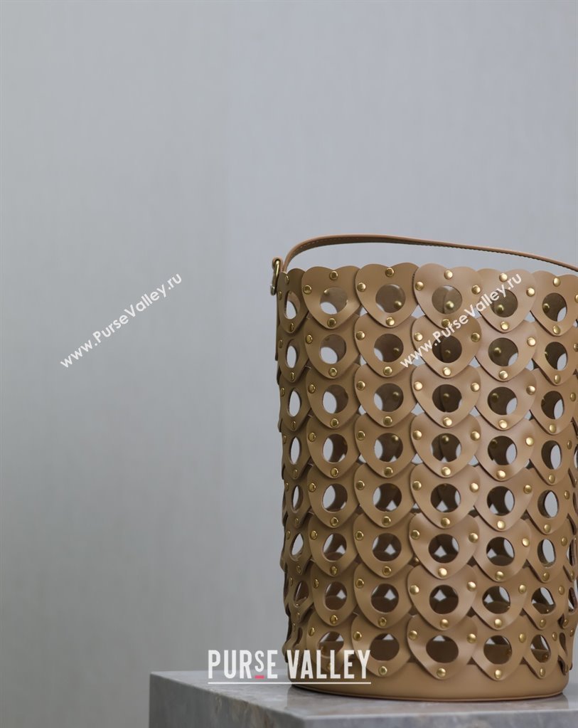Saint Laurent Seau Bucket Bag in Heart Cutout Leather with Studs Brown 2025 753827 (YY-250409047)
