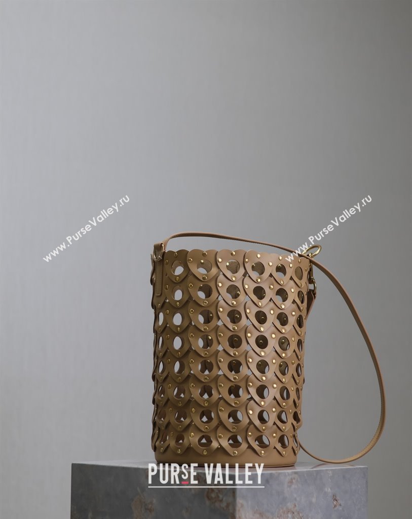 Saint Laurent Seau Bucket Bag in Heart Cutout Leather with Studs Brown 2025 753827 (YY-250409047)