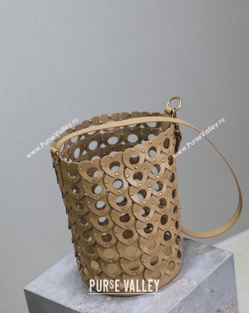 Saint Laurent Seau Bucket Bag in Heart Cutout Leather with Studs Brown 2025 753827 (YY-250409047)