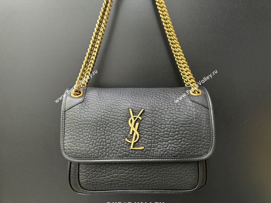 Saint Laurent Medium Niki Bag in Elephant-Grained Lambskin 633178 Black/Gold 2025 (YY-250409073)