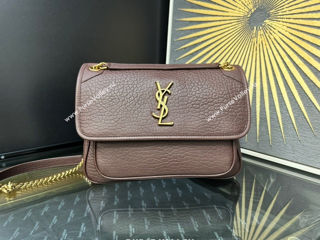 Saint Laurent Medium Niki Bag in Elephant-Grained Lambskin 633178 Dark Brown 2025 (YY-250409074)