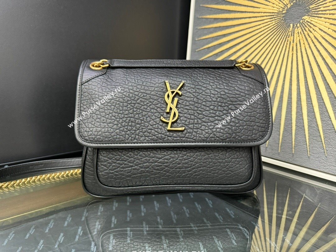 Saint Laurent Medium Niki Bag in Elephant-Grained Lambskin 633178 Black/Gold 2025 (YY-250409073)