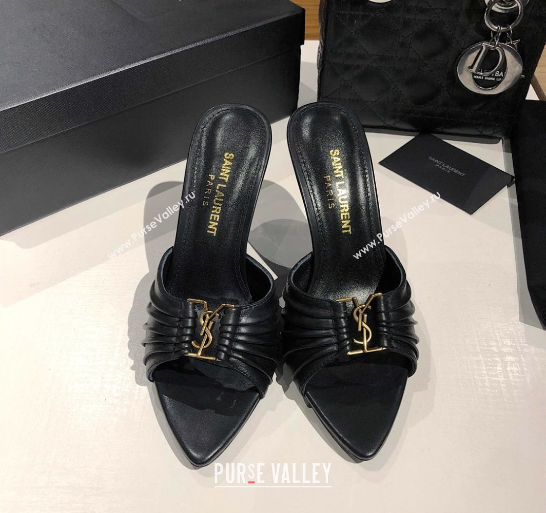 Saint Laurent Babylone Heel Slides Sandal 10.5cm in Calf Leather with Framed YSL Black 2025 (MD-250424009)