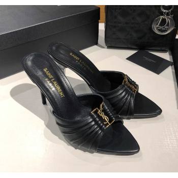 Saint Laurent Babylone Heel Slides Sandal 10.5cm in Calf Leather with Framed YSL Black 2025 (MD-250424009)