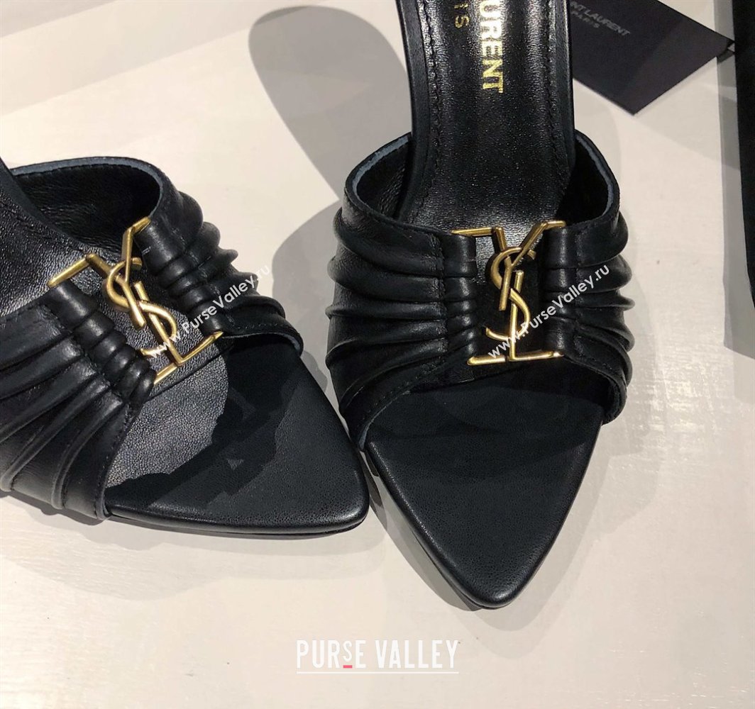 Saint Laurent Babylone Heel Slides Sandal 10.5cm in Calf Leather with Framed YSL Black 2025 (MD-250424009)