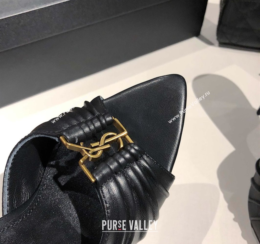 Saint Laurent Babylone Heel Slides Sandal 10.5cm in Calf Leather with Framed YSL Black 2025 (MD-250424009)