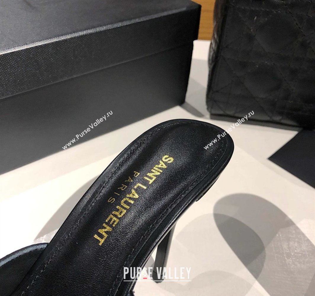 Saint Laurent Babylone Heel Slides Sandal 10.5cm in Calf Leather with Framed YSL Black 2025 (MD-250424009)
