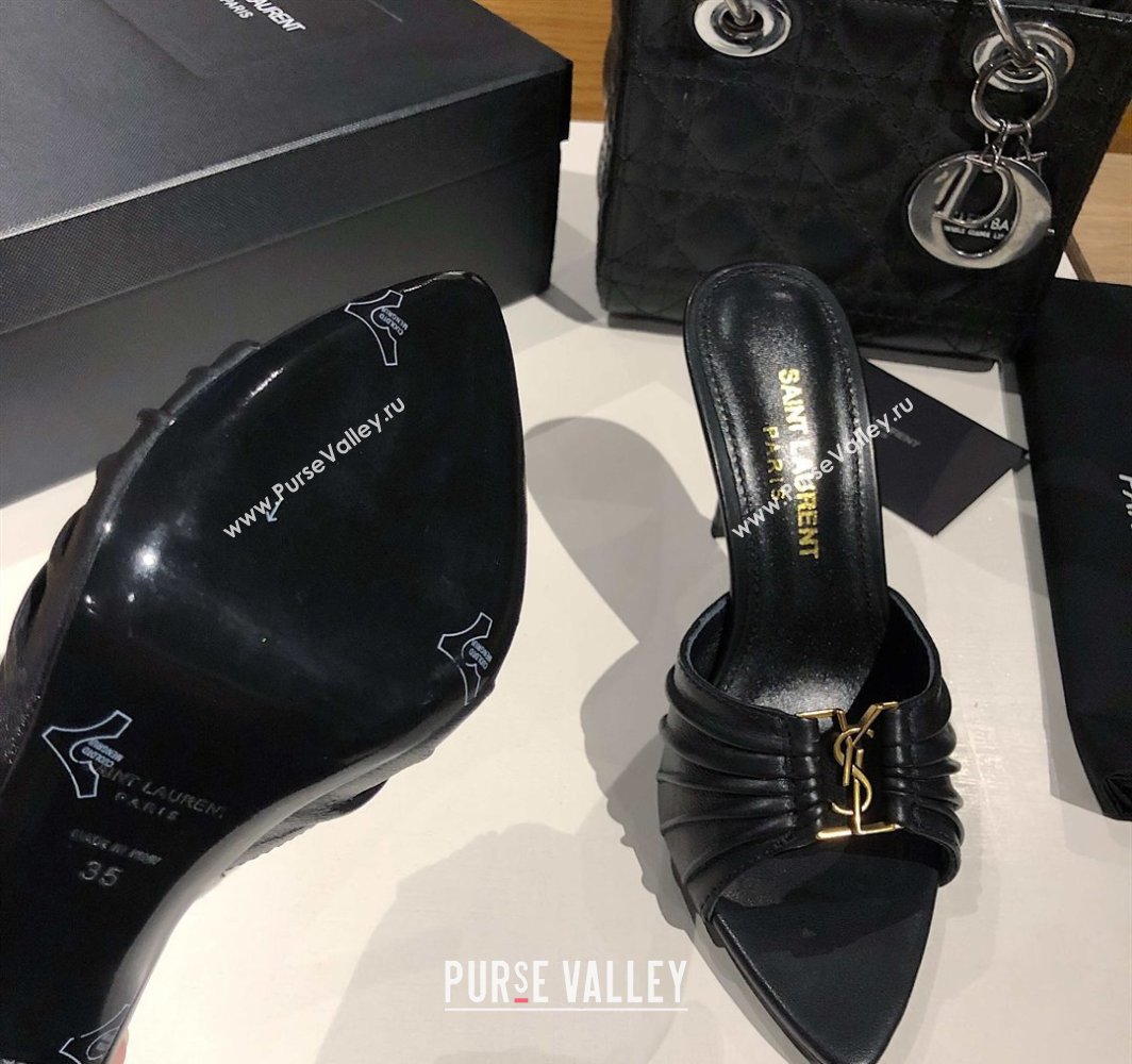 Saint Laurent Babylone Heel Slides Sandal 10.5cm in Calf Leather with Framed YSL Black 2025 (MD-250424009)