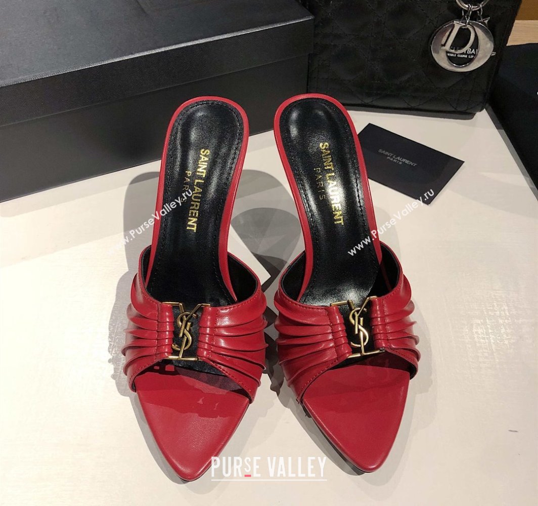Saint Laurent Babylone Heel Slides Sandal 10.5cm in Calf Leather with Framed YSL Red 2025 (MD-250424010)