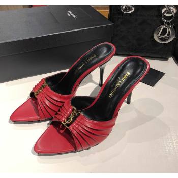 Saint Laurent Babylone Heel Slides Sandal 10.5cm in Calf Leather with Framed YSL Red 2025 (MD-250424010)