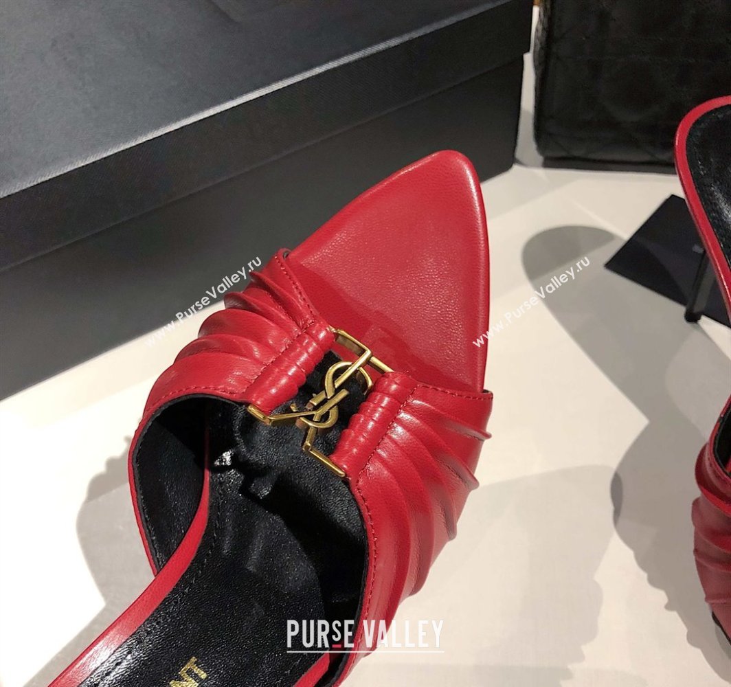 Saint Laurent Babylone Heel Slides Sandal 10.5cm in Calf Leather with Framed YSL Red 2025 (MD-250424010)