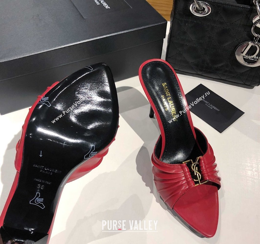 Saint Laurent Babylone Heel Slides Sandal 10.5cm in Calf Leather with Framed YSL Red 2025 (MD-250424010)