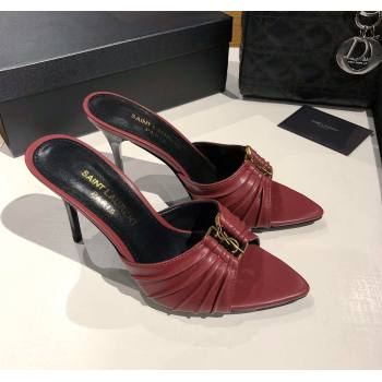 Saint Laurent Babylone Heel Slides Sandal 10.5cm in Calf Leather with Framed YSL Burgundy 2025 (MD-250424012)