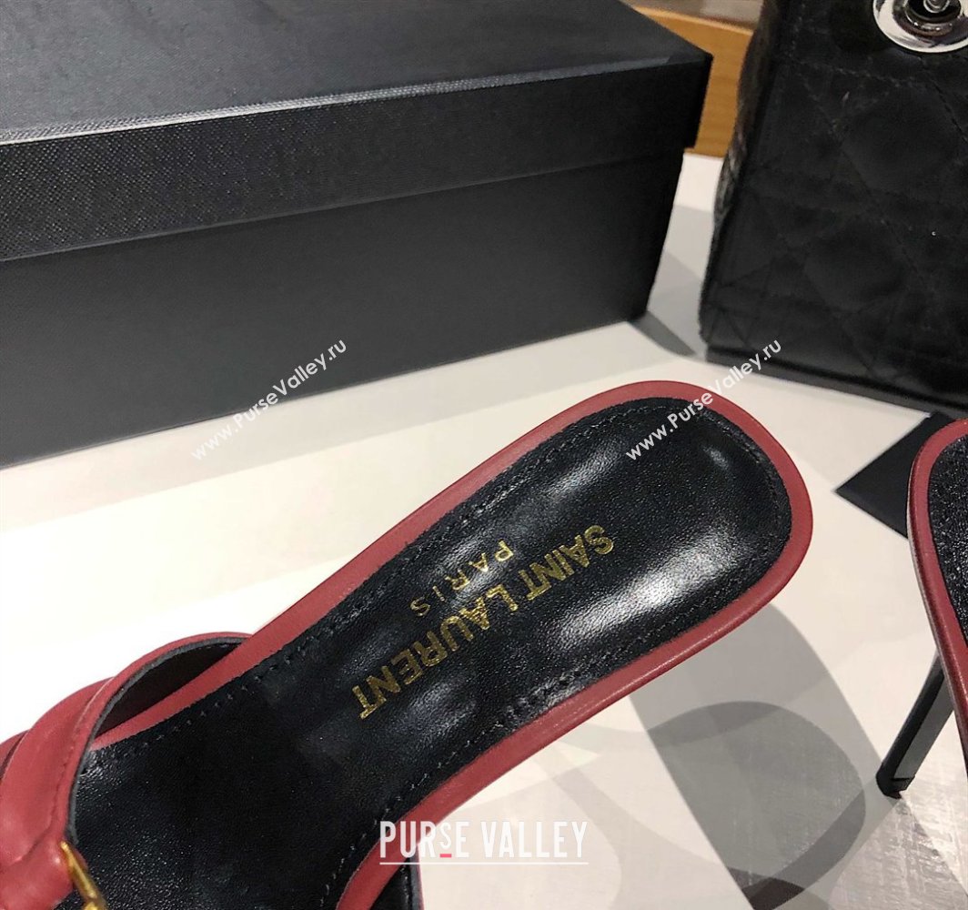 Saint Laurent Babylone Heel Slides Sandal 10.5cm in Calf Leather with Framed YSL Burgundy 2025 (MD-250424012)