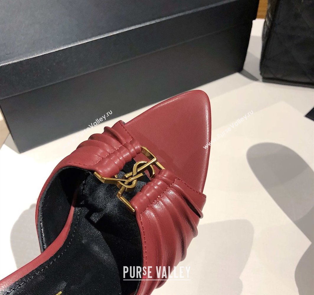 Saint Laurent Babylone Heel Slides Sandal 10.5cm in Calf Leather with Framed YSL Burgundy 2025 (MD-250424012)