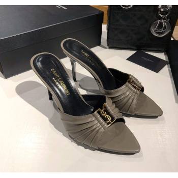 Saint Laurent Babylone Heel Slides Sandal 10.5cm in Calf Leather with Framed YSL Grey 2025 (MD-250424013)