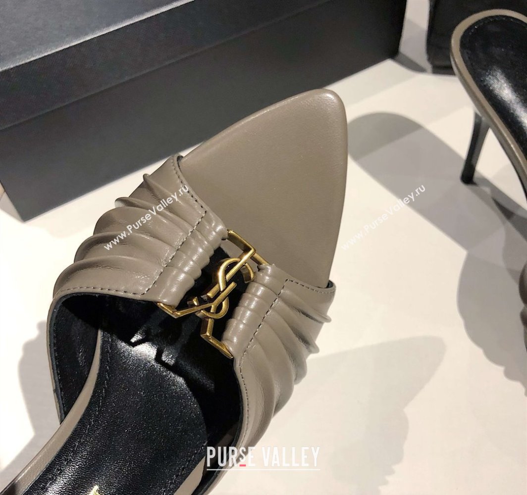Saint Laurent Babylone Heel Slides Sandal 10.5cm in Calf Leather with Framed YSL Grey 2025 (MD-250424013)