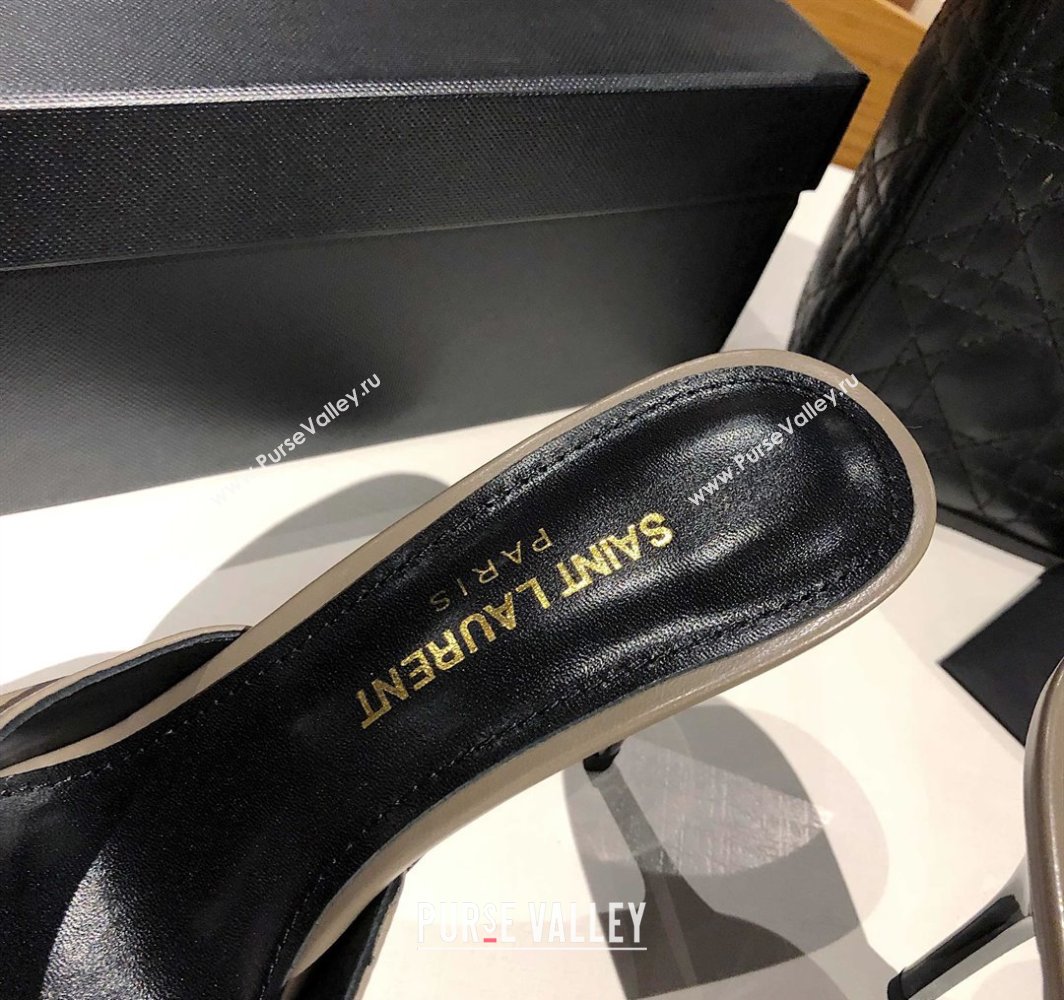 Saint Laurent Babylone Heel Slides Sandal 10.5cm in Calf Leather with Framed YSL Grey 2025 (MD-250424013)