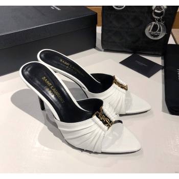 Saint Laurent Babylone Heel Slides Sandal 10.5cm in Calf Leather with Framed YSL Optic White 2025 (MD-250424014)