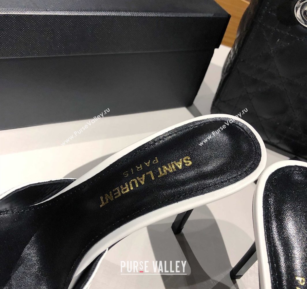 Saint Laurent Babylone Heel Slides Sandal 10.5cm in Calf Leather with Framed YSL Optic White 2025 (MD-250424014)