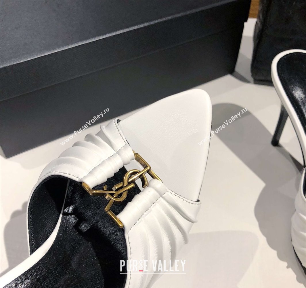 Saint Laurent Babylone Heel Slides Sandal 10.5cm in Calf Leather with Framed YSL Optic White 2025 (MD-250424014)