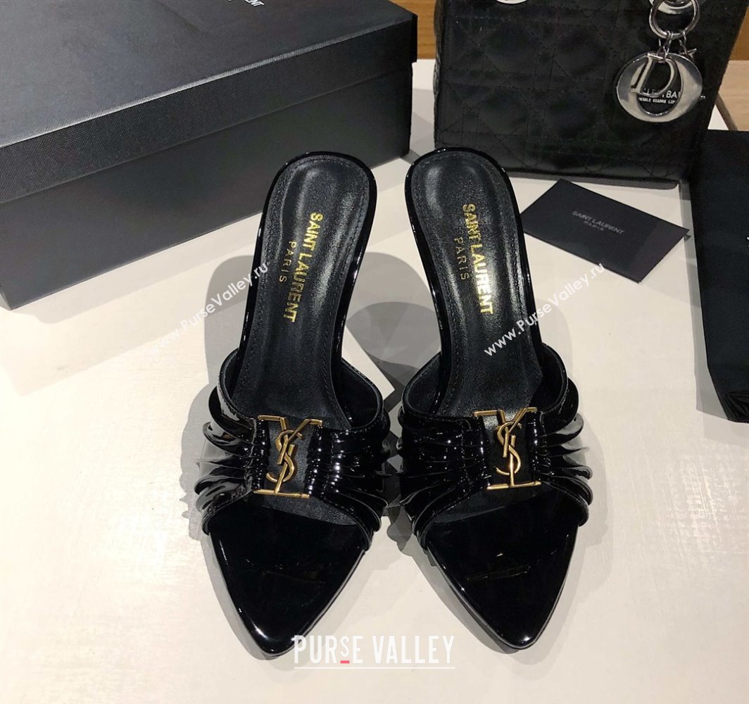 Saint Laurent Babylone Heel Slides Sandal 10.5cm in Patent Leather with Framed YSL Black 2025 (MD-250424015)