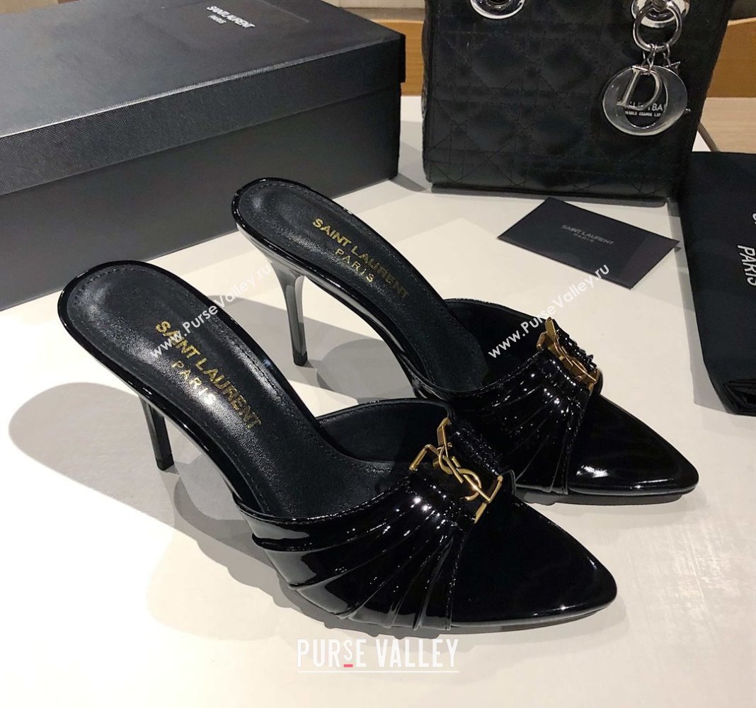 Saint Laurent Babylone Heel Slides Sandal 10.5cm in Patent Leather with Framed YSL Black 2025 (MD-250424015)