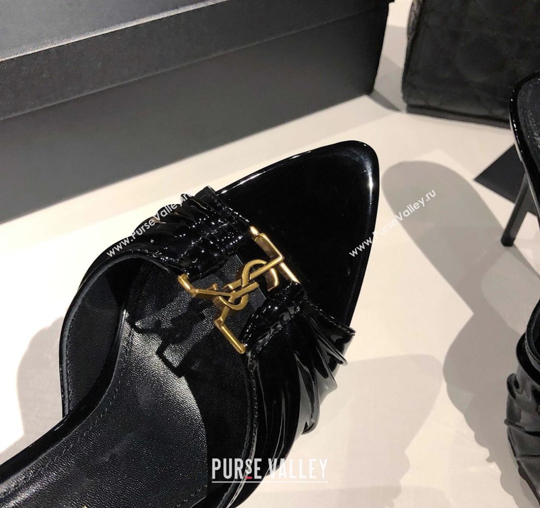 Saint Laurent Babylone Heel Slides Sandal 10.5cm in Patent Leather with Framed YSL Black 2025 (MD-250424015)