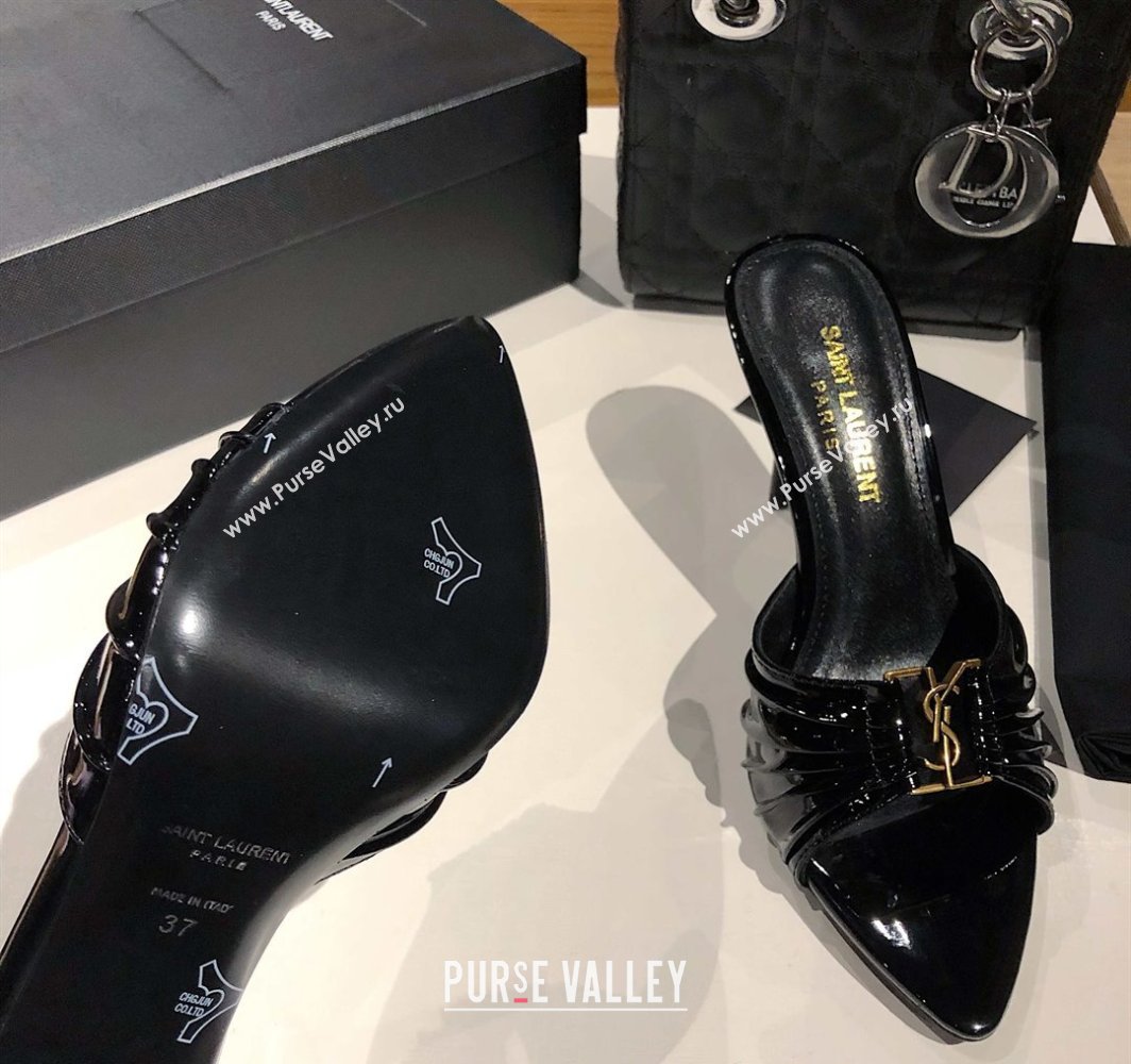 Saint Laurent Babylone Heel Slides Sandal 10.5cm in Patent Leather with Framed YSL Black 2025 (MD-250424015)