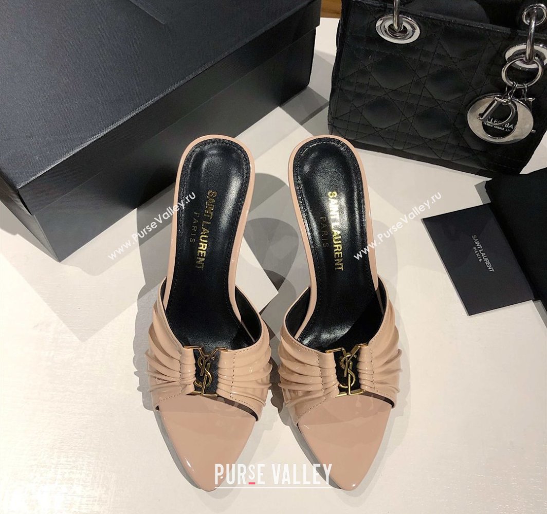 Saint Laurent Babylone Heel Slides Sandal 10.5cm in Patent Leather with Framed YSL Nude 2025 (MD-250424017)