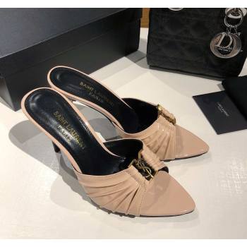 Saint Laurent Babylone Heel Slides Sandal 10.5cm in Patent Leather with Framed YSL Nude 2025 (MD-250424017)
