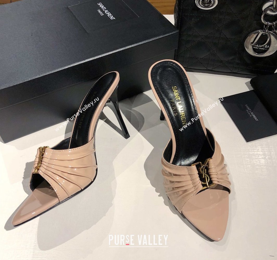 Saint Laurent Babylone Heel Slides Sandal 10.5cm in Patent Leather with Framed YSL Nude 2025 (MD-250424017)