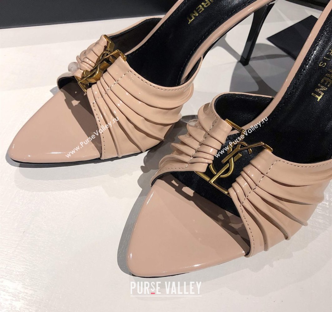 Saint Laurent Babylone Heel Slides Sandal 10.5cm in Patent Leather with Framed YSL Nude 2025 (MD-250424017)